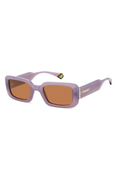 Shop Polaroid 52mm Polarized Rectangular Sunglasses In Lilac/ Copper Polarized