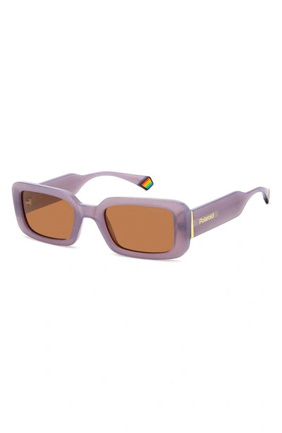Polaroid 52mm Polarized Rectangular Sunglasses In Lilac/ Copper Polarized