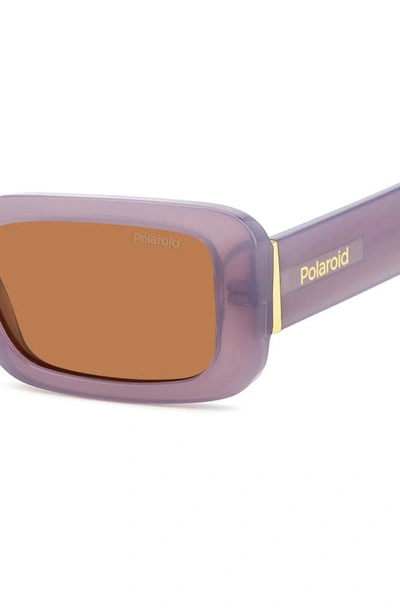 Shop Polaroid 52mm Polarized Rectangular Sunglasses In Lilac/ Copper Polarized