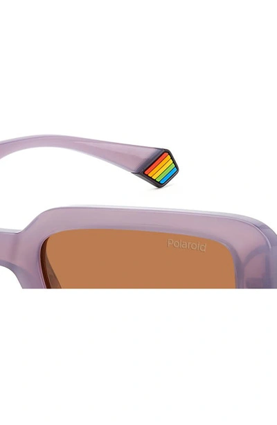 Shop Polaroid 52mm Polarized Rectangular Sunglasses In Lilac/ Copper Polarized