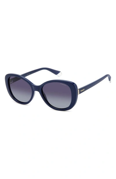 Shop Polaroid 55mm Polarized Round Sunglasses In Blue/ Gray Polarized
