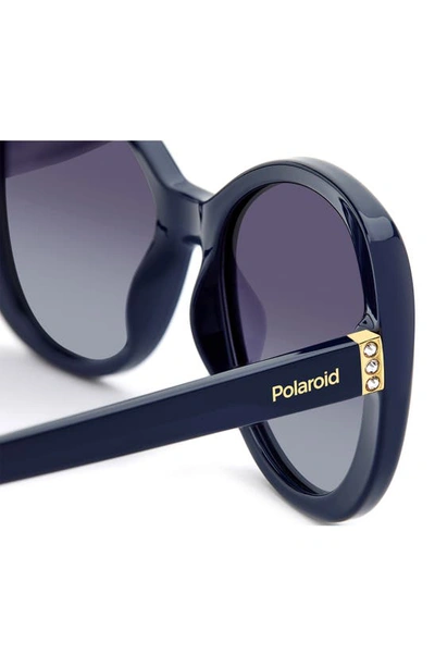 Shop Polaroid 55mm Polarized Round Sunglasses In Blue/ Gray Polarized