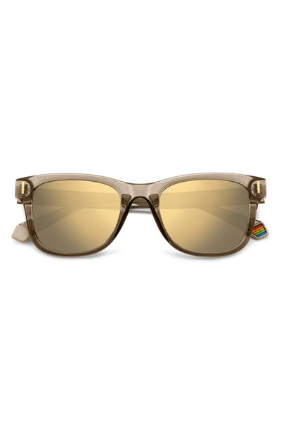 Shop Polaroid 51mm Polarized Square Sunglasses In Beige/ Grey Gold Polarized