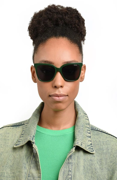 Shop Polaroid 55mm Polarized Square Sunglasses In Green/ Gray Polarized