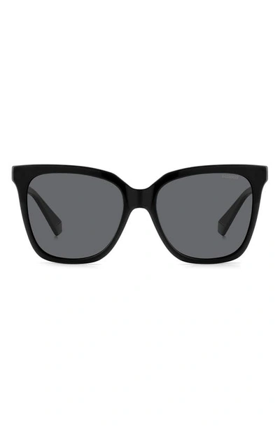 Shop Polaroid 55mm Polarized Square Sunglasses In Black/ Gray Polarized