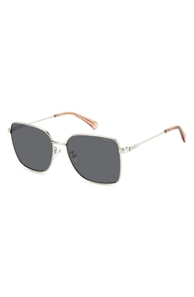 Polaroid 58mm Polarized Rectangular Sunglasses In Palladium/ Gray Polarized