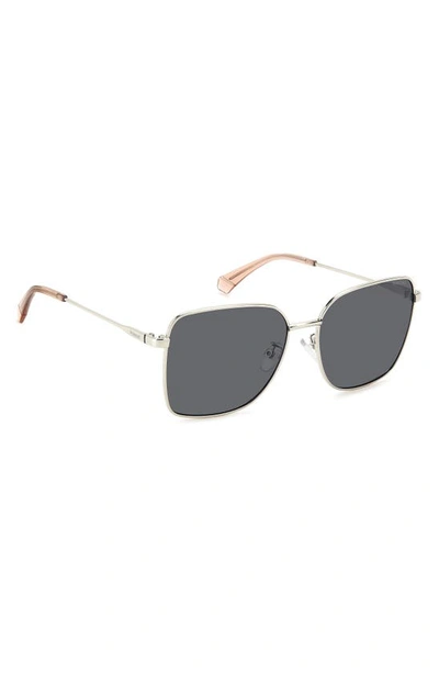 Polaroid 58mm Polarized Rectangular Sunglasses In Palladium/ Gray Polarized