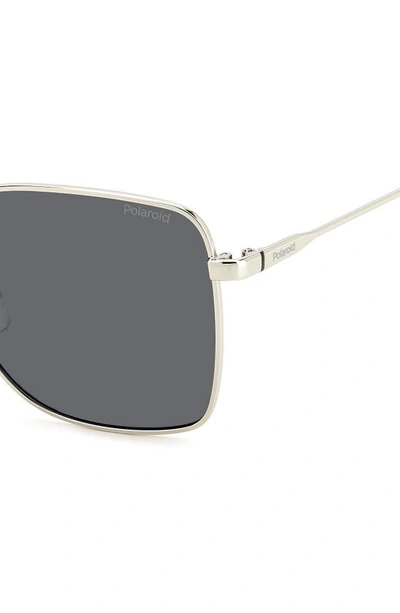 Polaroid 58mm Polarized Rectangular Sunglasses In Palladium/ Gray Polarized