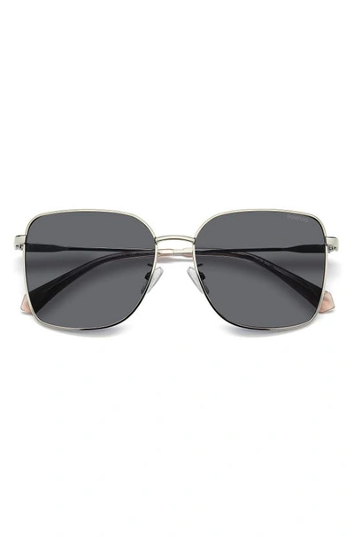 Polaroid 58mm Polarized Rectangular Sunglasses In Palladium/ Gray Polarized