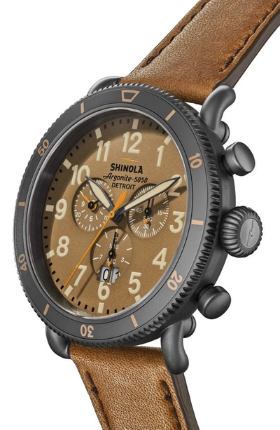 Shop Shinola Runwell Sport Chronograph Leather Strap Watch, 48mm In Dark Orange
