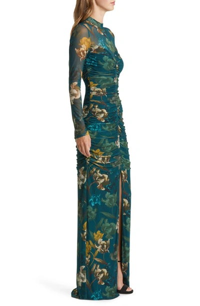 BLACK HALO WENDY FLORAL RUCHED LONG SLEEVE GOWN 