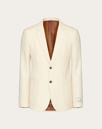 Shop Valentino Single-breasted Wool Jacket With Maison Tailoring Label In Beige