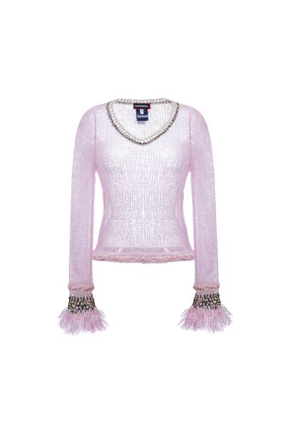 Shop Andreeva Baby Pink Handmade Knit Top