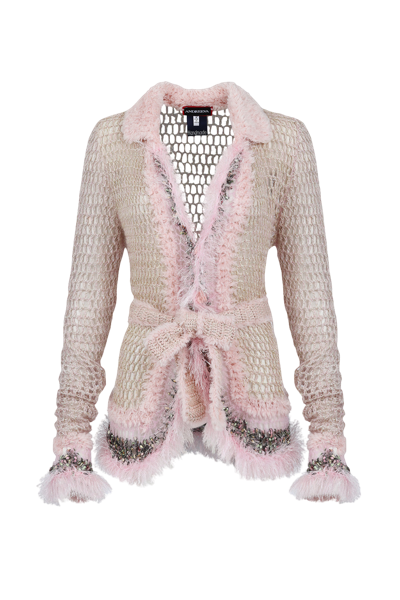 Andreeva Baby Pink Handmade Knit Short Cardigan In Pink