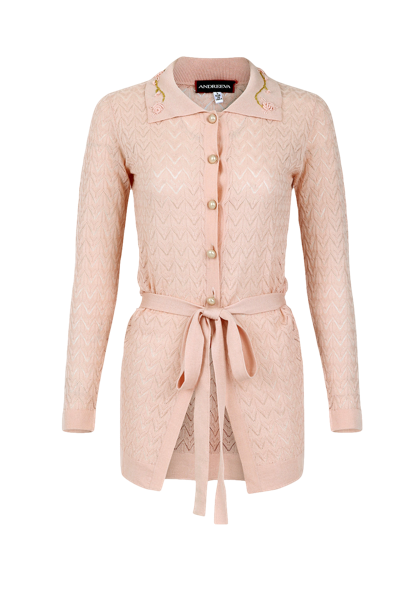Shop Andreeva Baby Pink Cashmere Shirt With Embroidery