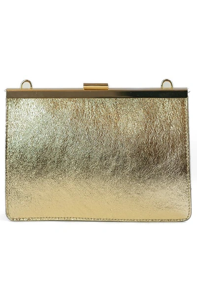 Persaman New York Metallic Leather Clutch In Gold