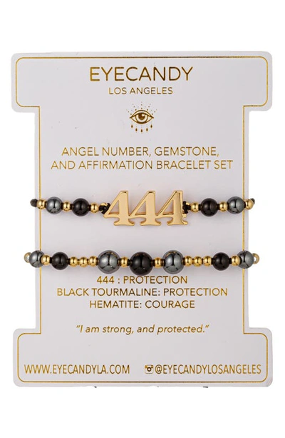 Shop Eye Candy Los Angeles Set Of 2 Angel Number Stretch Bracelets In Black