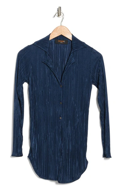 Shop Renee C Plissé Button-down Top In Navy