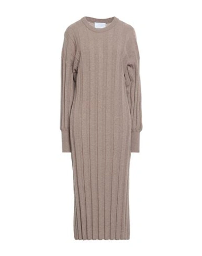 Shop Erika Cavallini Woman Midi Dress Light Brown Size Xl Virgin Wool, Cashmere In Beige