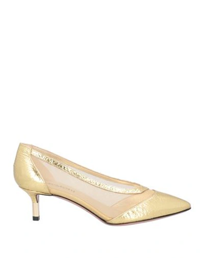 Shop A.testoni A. Testoni Woman Pumps Gold Size 7.5 Soft Leather, Textile Fibers