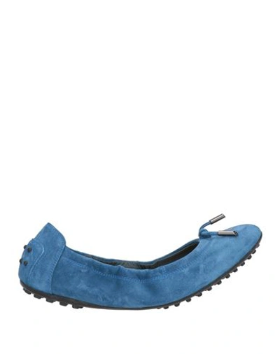 Shop Tod's Woman Ballet Flats Slate Blue Size 9.5 Soft Leather