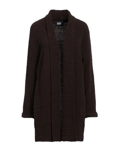 Alpha Studio Woman Cardigan Dark Brown Size 6 Wool, Polyamide, Cotton In Brown