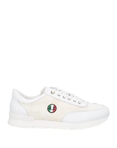 Shop A.testoni A. Testoni Man Sneakers White Size 9.5 Soft Leather, Textile Fibers