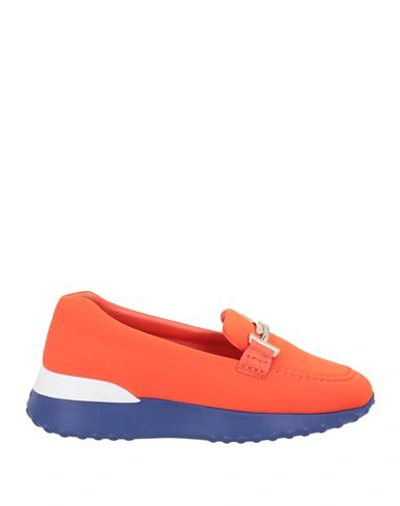 Tod's Happy Moments By Alber Elbaz Woman Loafers Orange Size 7 Textile Fibers, Soft Leather In Orange