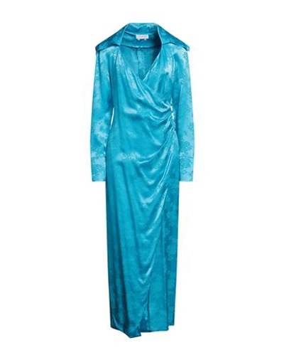 Shop Cinqrue Woman Maxi Dress Azure Size L Acrylic, Viscose In Blue
