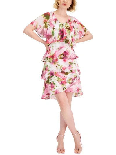 Shop Slny Plus Womens Floral Print Knee Length Mini Dress In Pink
