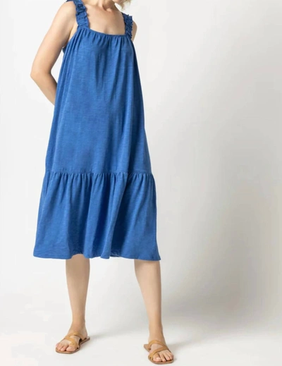 Shop Lilla P Gathered Strap Peplum Dress In Blue