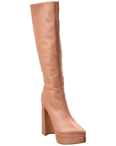 Shop Schutz Elysee Up Leather Over The Knee Boot In Beige