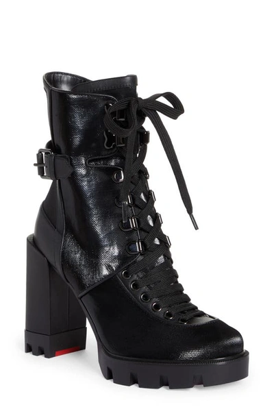 Shop Christian Louboutin Macademia Block Heel Combat Boot In Bk01 Black