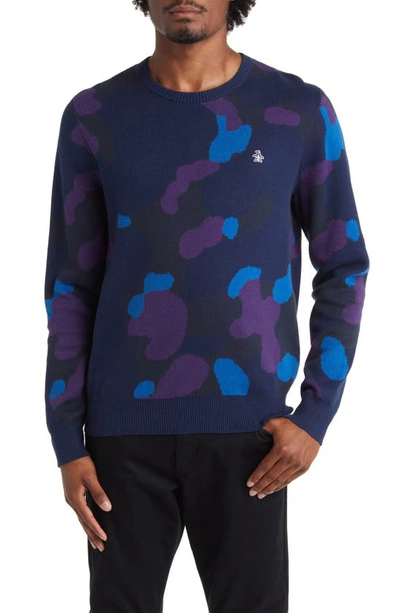Shop Original Penguin Camouflage Crewneck Sweater In Dress Blues