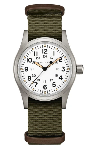 Shop Hamilton Khaki Field Mechanical Nato Strap Watch, 38mm In White