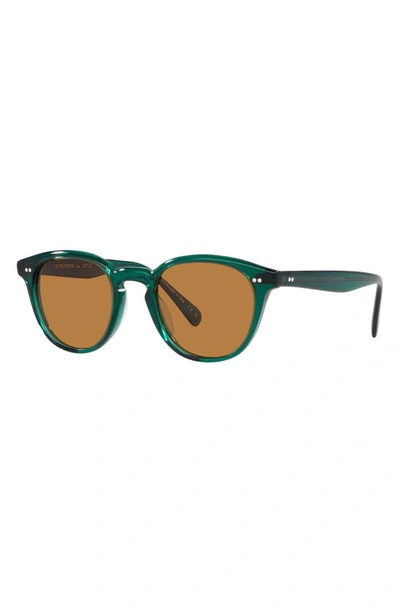 Shop Oliver Peoples Desmon Sun 48mm Polarized Round Sunglasses In Translucent Dark Teal