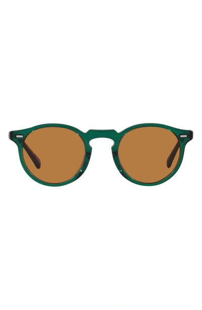 Shop Oliver Peoples 50mm Polarized Round Sunglasses In Translucent Dark Teal