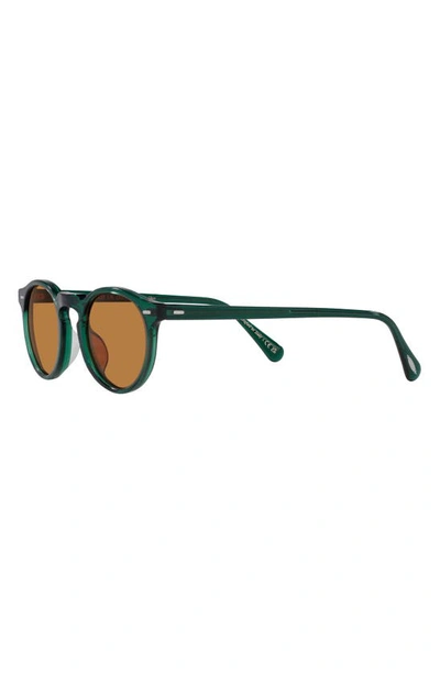 Shop Oliver Peoples 50mm Polarized Round Sunglasses In Translucent Dark Teal
