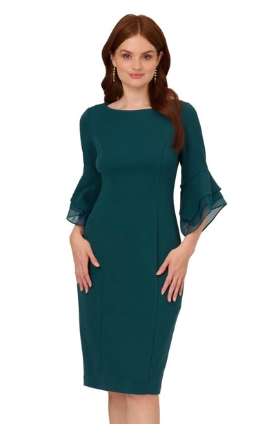 Shop Adrianna Papell Tiered Sleeve Crepe Dress In Hunter