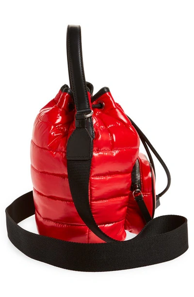 Shop Moncler Kilia Quilted Crossbody Bucket Bag In Red