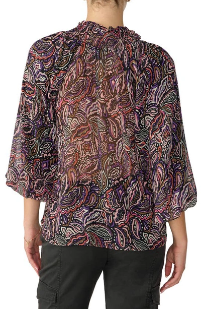 Sanctuary Paisley Print Smocked Neck Top In Royal Pais