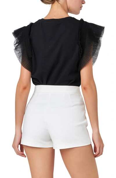 Shop English Factory Mix Media Flutter Sleeve Knit Top In Black