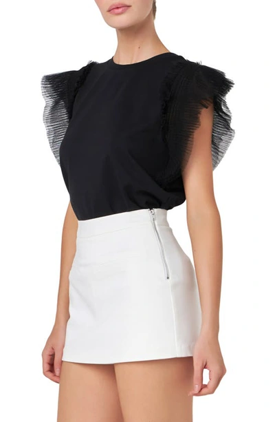 Shop English Factory Mix Media Flutter Sleeve Knit Top In Black