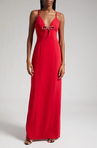 Shop Cinq À Sept Adele Sleeveless Bow Gown In Warm Cranberry