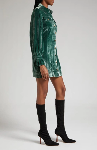 Shop Cinq À Sept Dillon Long Sleeve Velvet Shirtdress In Dark Emerald
