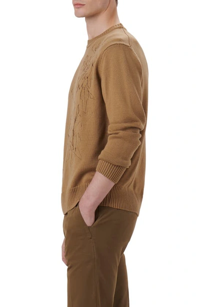 Shop Bugatchi Embroidered Merino Wool Crewneck Sweater In Camel