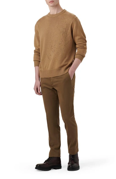 Shop Bugatchi Embroidered Merino Wool Crewneck Sweater In Camel
