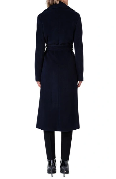 Shop Akris Punto Belted Wool Blend Coat In 079 Navy