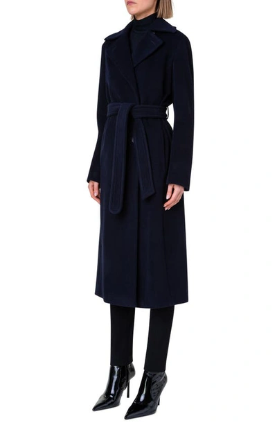 Akris Punto Belted Wool Blend Coat In 079 Navy