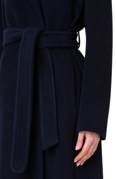 Akris Punto Belted Wool Blend Coat In 079 Navy